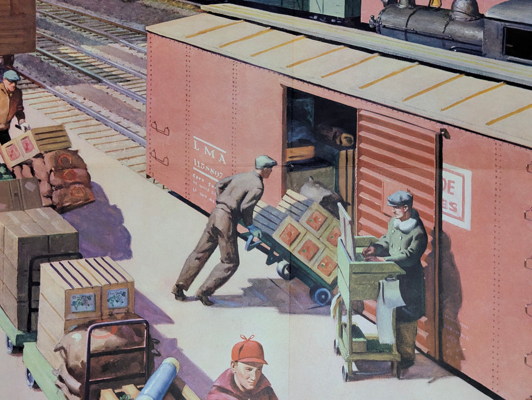 Railroad Freight Yard Vintage Coca Cola Americana Graphic Art Educational Poster