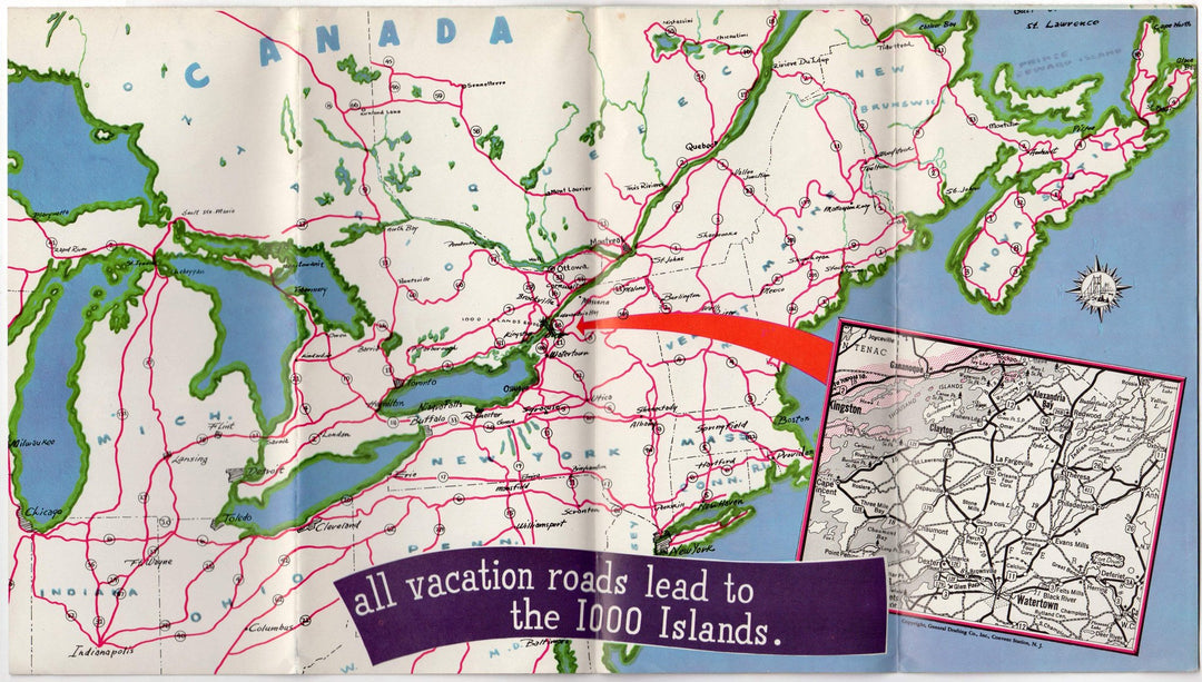 1000 Islands New York Scenic Skyway Canada Vintage Advertising Poster Brochure