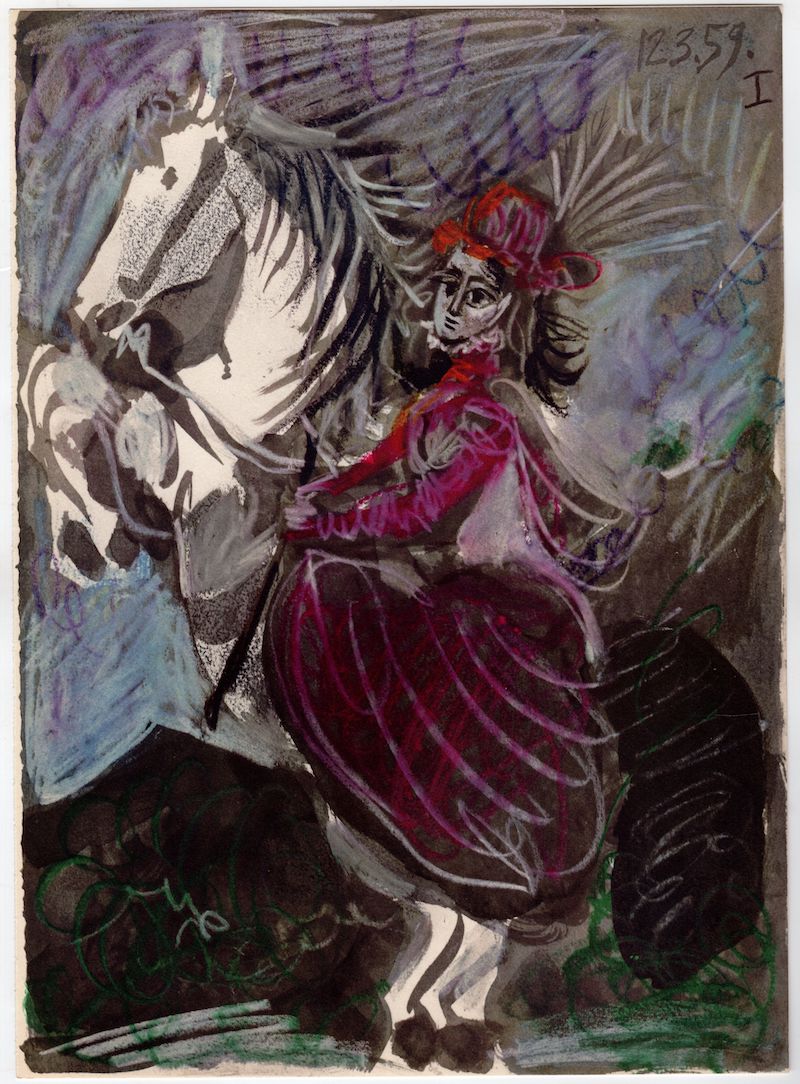 Jacqueline Taureau et Toreros Lady on Horseback Vintage Picasso Art Print 1961