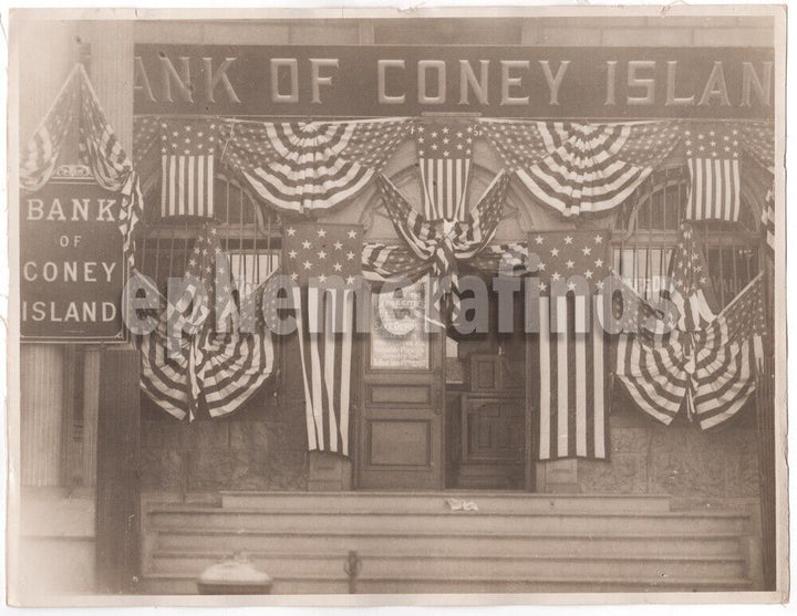 Bank of Coney Island Large Antique Photo 4th of July Architecture New York