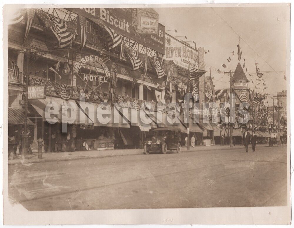 Coney Island NY 4th of July Street Scene Large Antique Photo Segall Restaurant