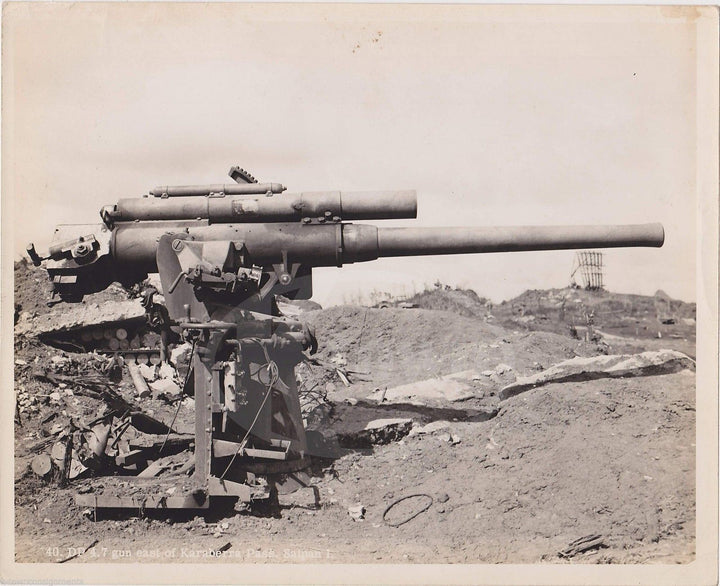 WWII Saipan US Army 4.7 Howitzer Gun Karaberra Pass Vintage Military File Photo