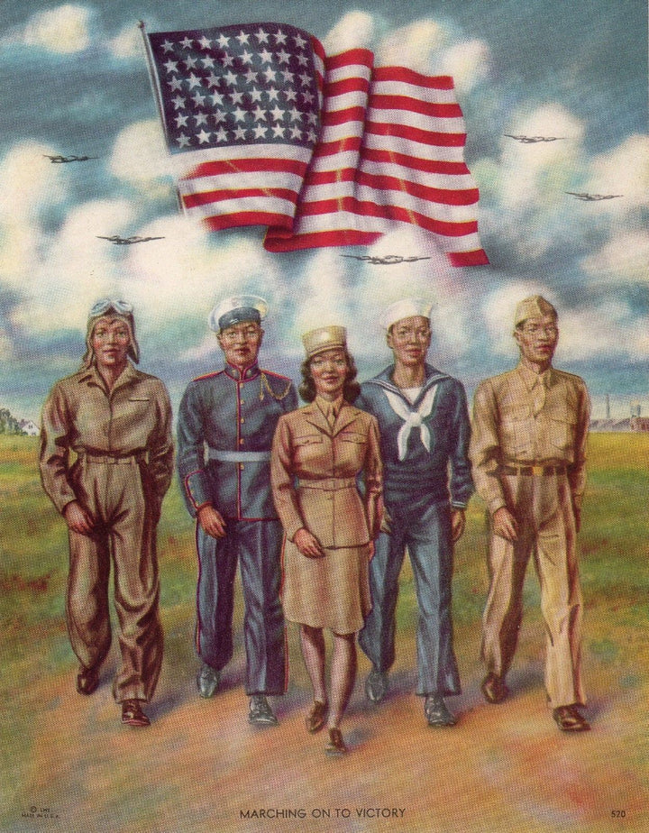 African American Military Men & Women Vintage WWII Patriotic Americana Print