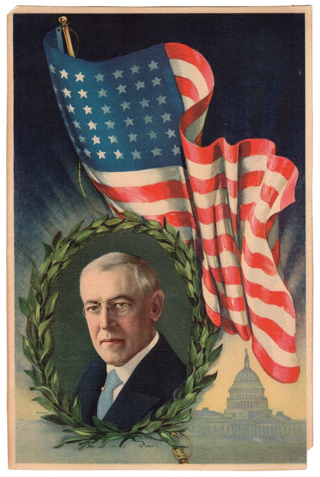 Woodrow Wilson American Flag Day President Antique Graphic Art Poster Print