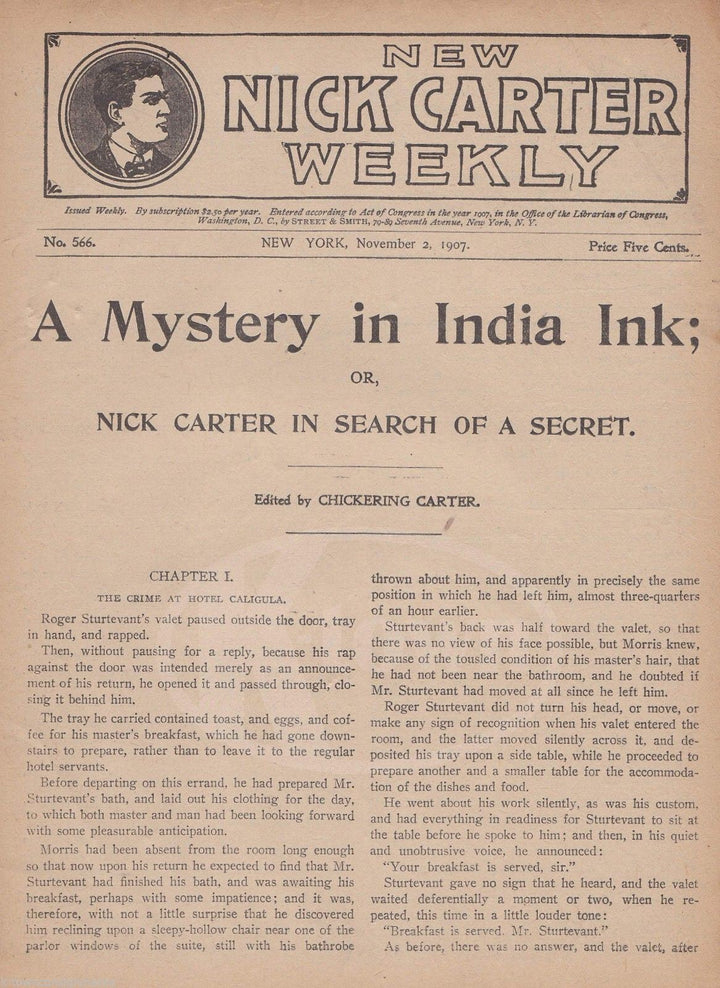 Nick Carter India Ink Mystery Antique Crime Detective Stories Book 1907