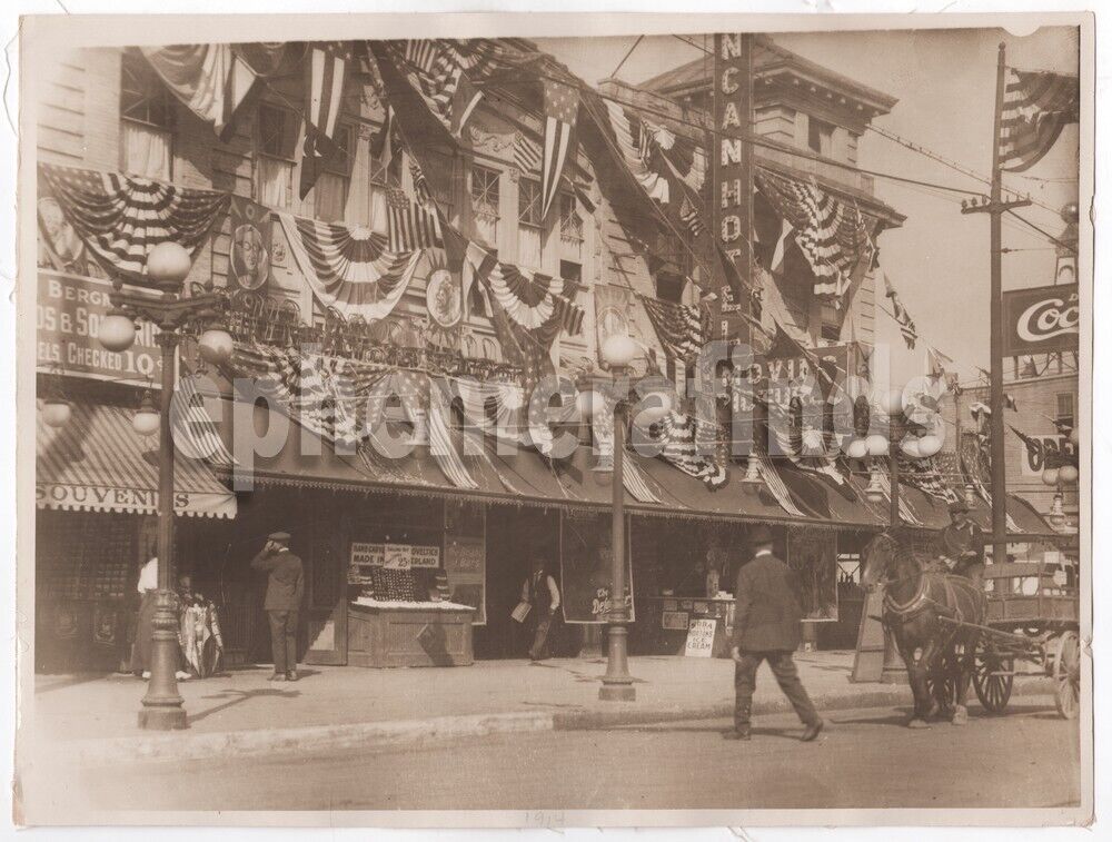 Coney Island NY 4th of July Movie Theatre Street Scene Large Antique Photo