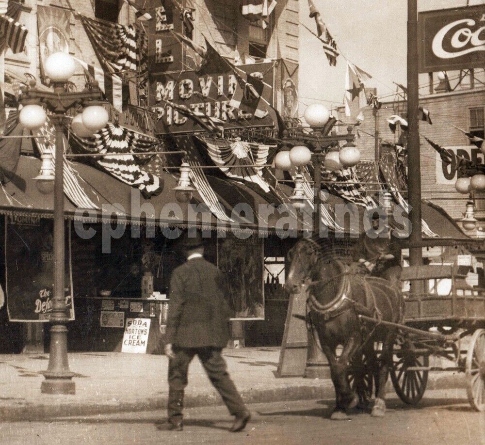 Coney Island NY 4th of July Movie Theatre Street Scene Large Antique Photo