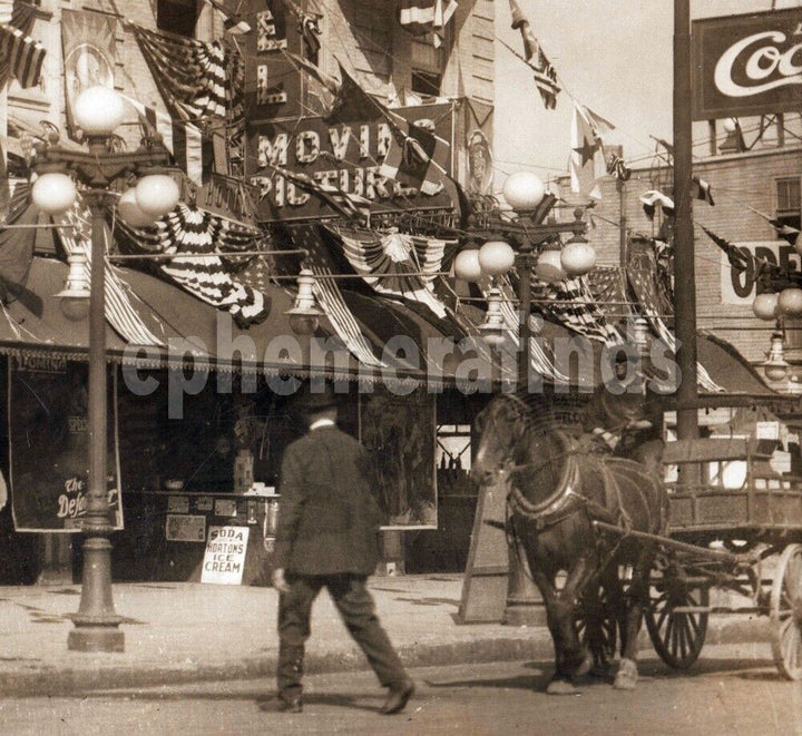 Coney Island NY 4th of July Movie Theatre Street Scene Large Antique Photo