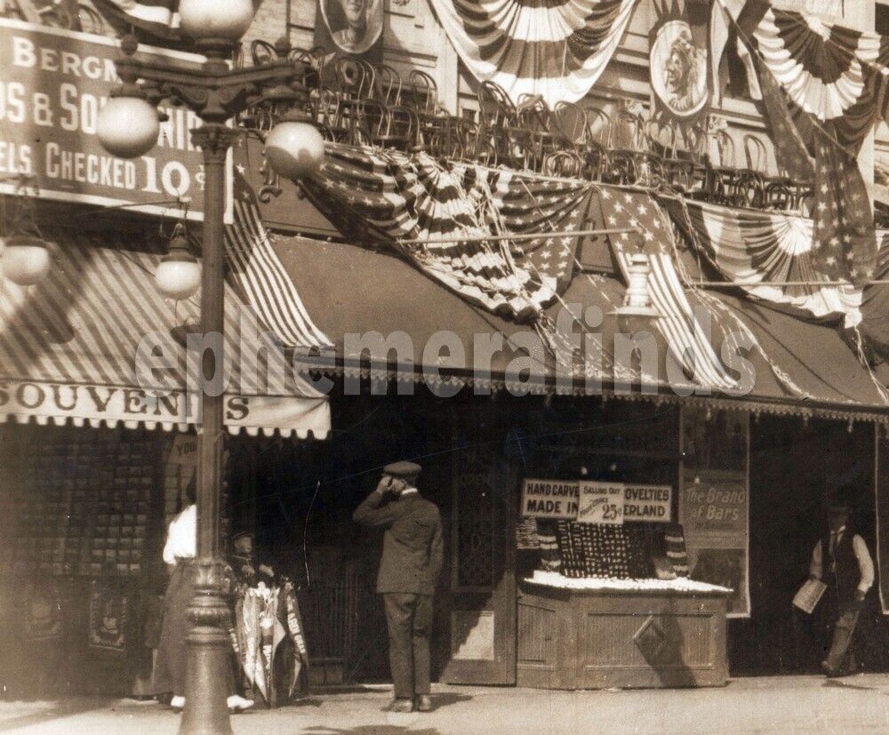 Coney Island NY 4th of July Movie Theatre Street Scene Large Antique Photo