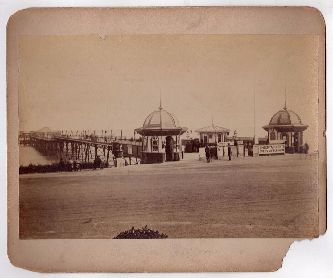 Brighton Eastbourne England Pier Beach Hotels Large Antique Photo on Board