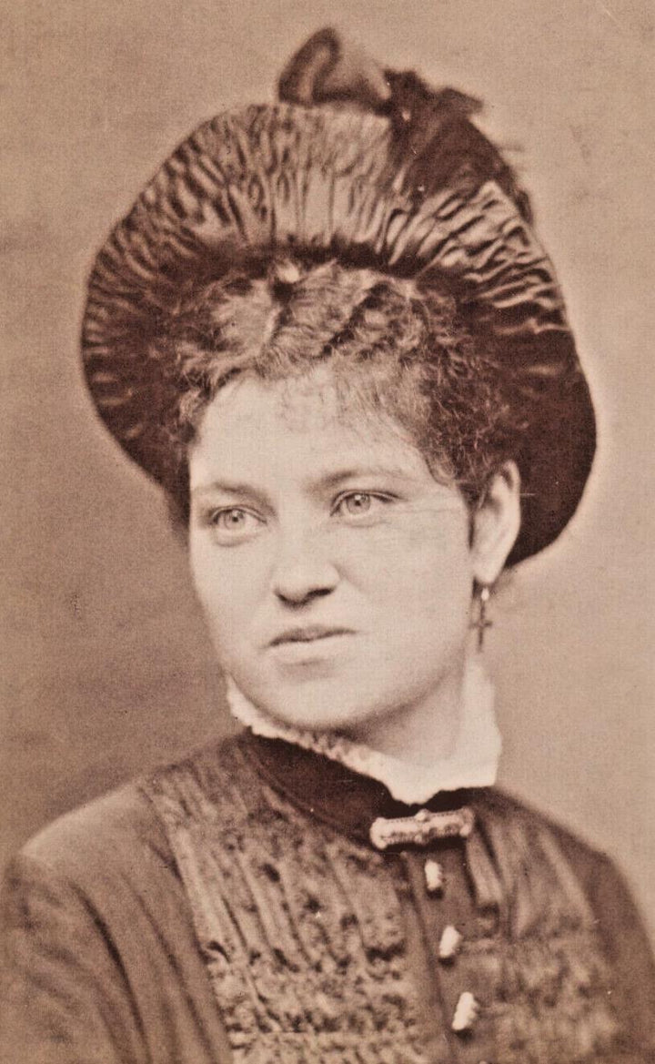 Lovely Hat Woman Christian Cross Crucifix Earrings Natick MA Antique CDV Photo