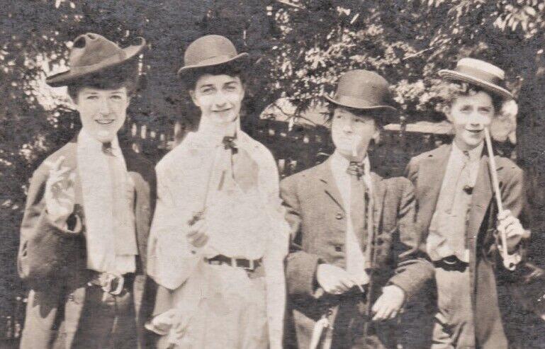 Ladies Dressed as Men Lesbian Gay Interest Fun Excellent Antique Photo on Board