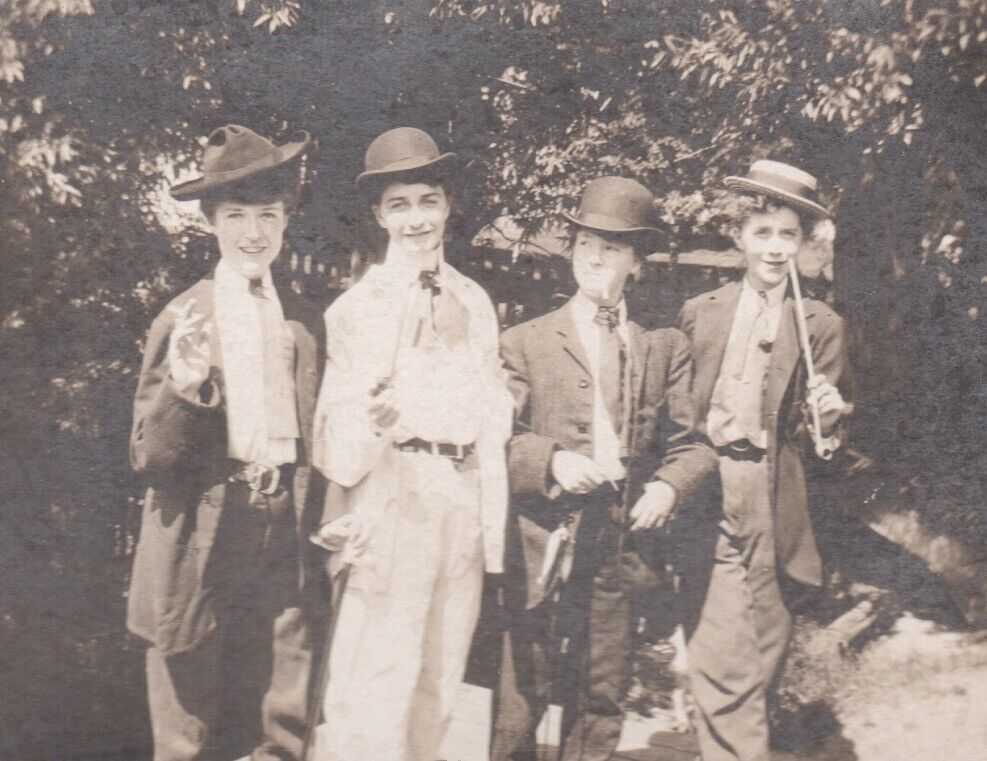 Ladies Dressed as Men Lesbian Gay Interest Fun Excellent Antique Photo on Board