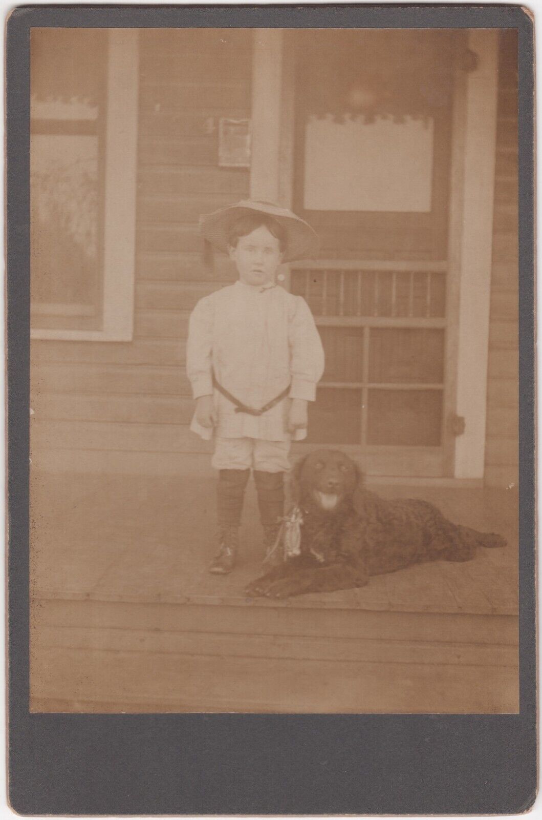 Darling Little Boy and Sweet Smiling Dog Oklahoma City IDd Antique Cabinet Photo