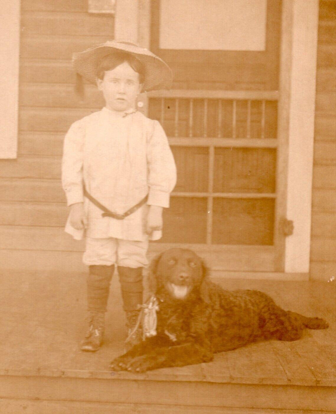 Darling Little Boy and Sweet Smiling Dog Oklahoma City IDd Antique Cabinet Photo