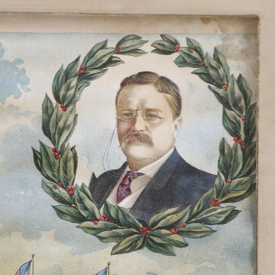 World's Fair President Teddy Roosevelt Swedish Homestead Lithograph Print 1904