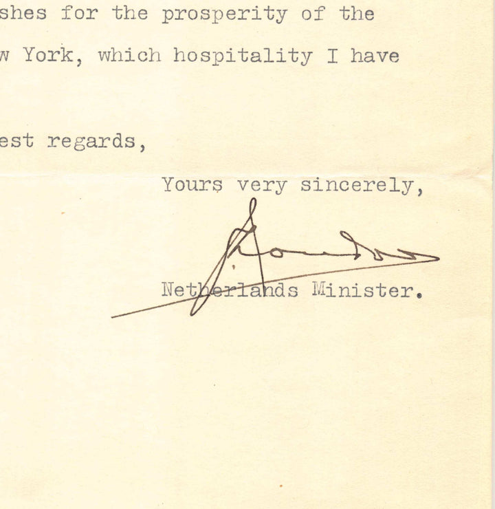 Royal Netherlands Legation Autograph Signed Letter Re: President Lincoln Book 1939