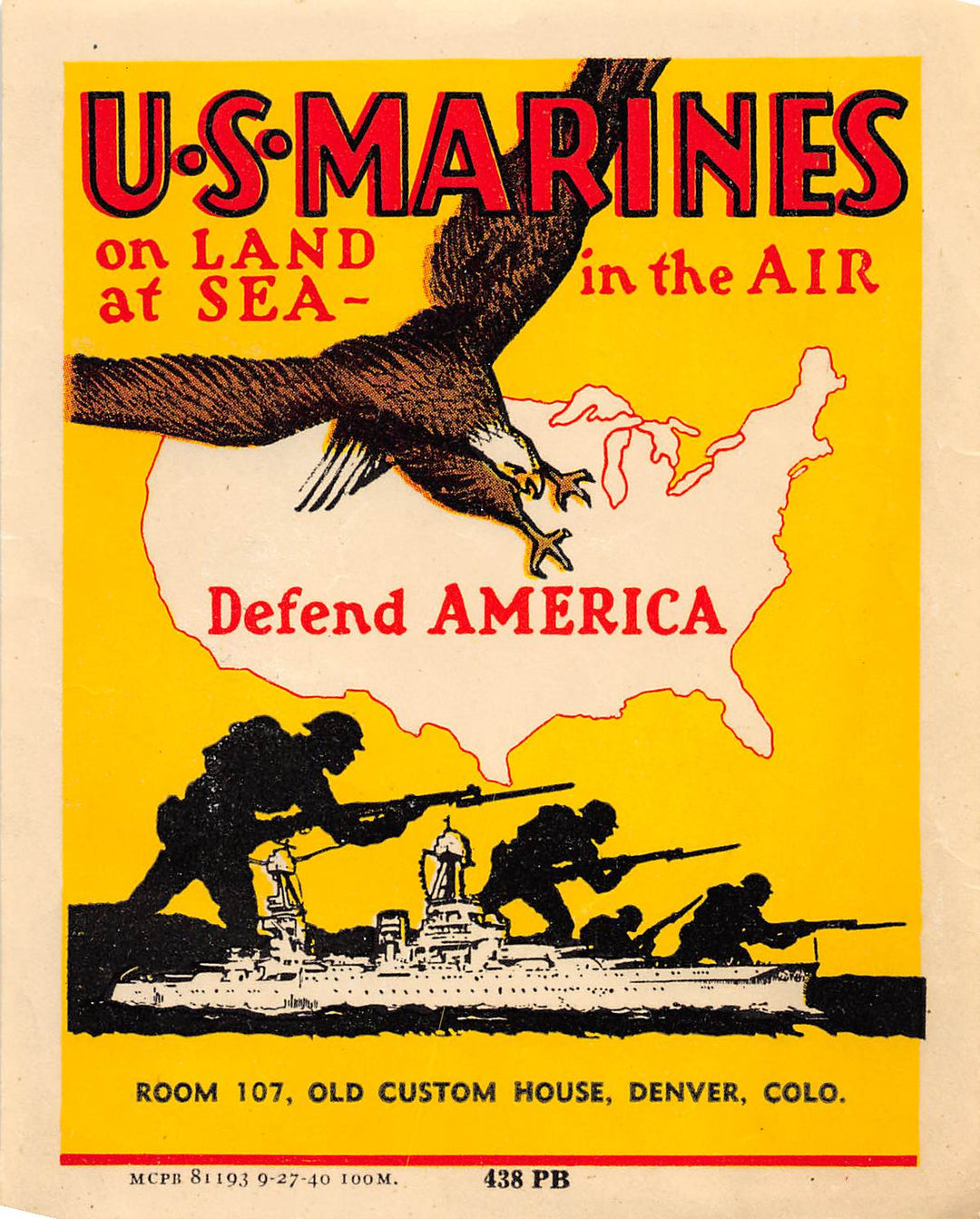 US Marines Defend America Vintage WWII Propaganda Poster Sticker 1940