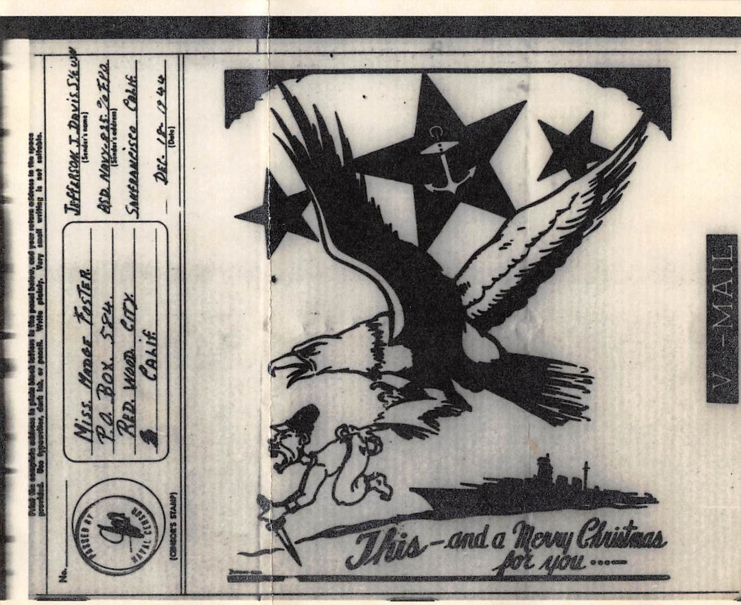 WWII American Eagle Hirohito Anti Japanese Propaganda Art V-Mail Letter