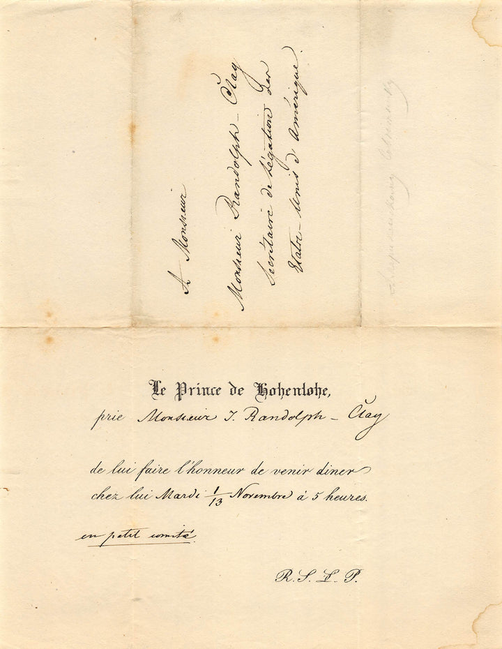 John Randolph Clay American Diplomat Antique State Dinner Invitation Document