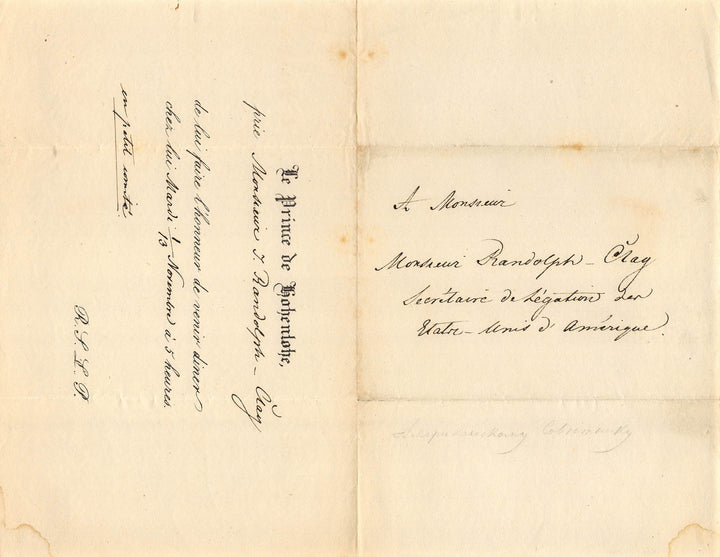 John Randolph Clay American Diplomat Antique State Dinner Invitation Document