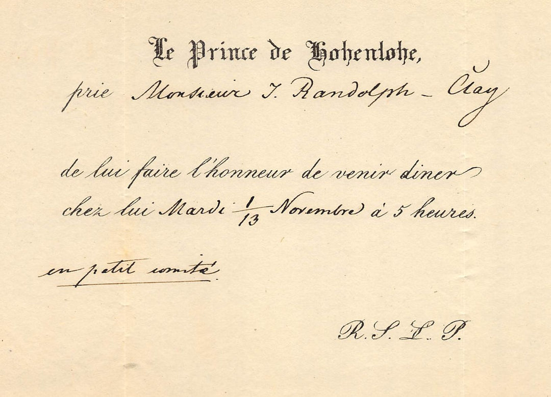 John Randolph Clay American Diplomat Antique State Dinner Invitation Document