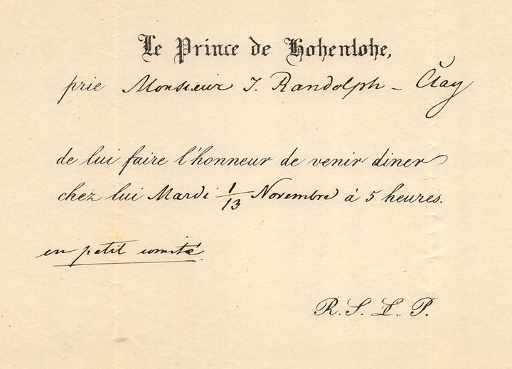 John Randolph Clay American Diplomat Antique State Dinner Invitation Document