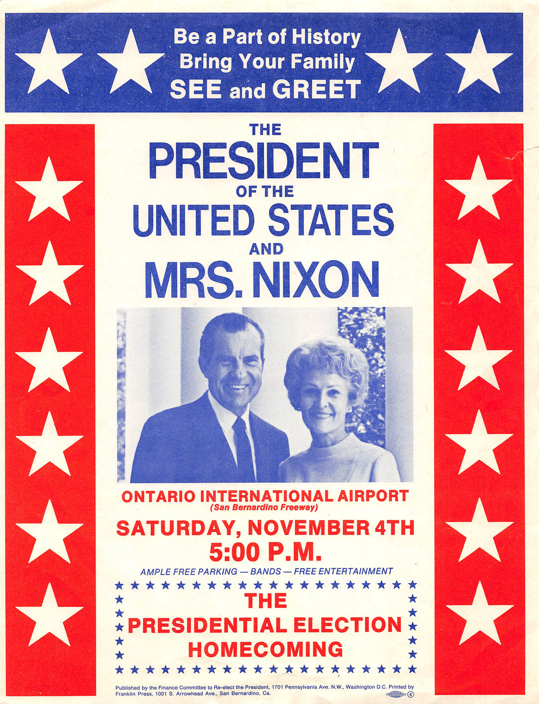 President Richard Nixon Presidential Election Homecoming Vintage Political Campaign Poster