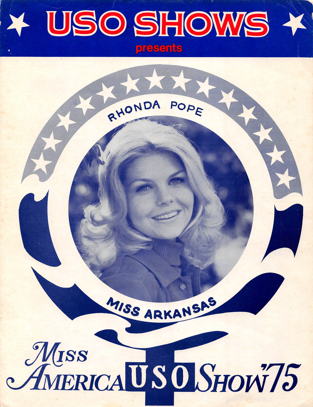 Miss Arkansas Rhonda Pope Miss America USO Shows Vintage Poster Flyer 1975