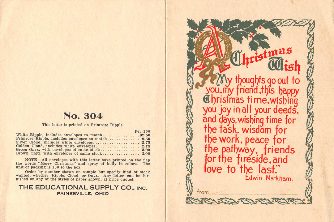 Edwin Markham Christmas Wish Poem Vintage Salesman Sample Holiday Greeting Card