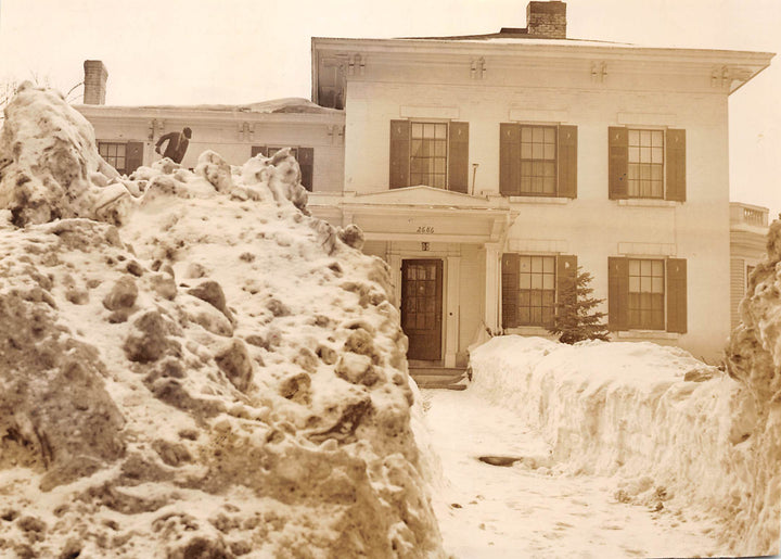 American Blizzard Conditions House Snow Pile Vintage Snapshot Photo