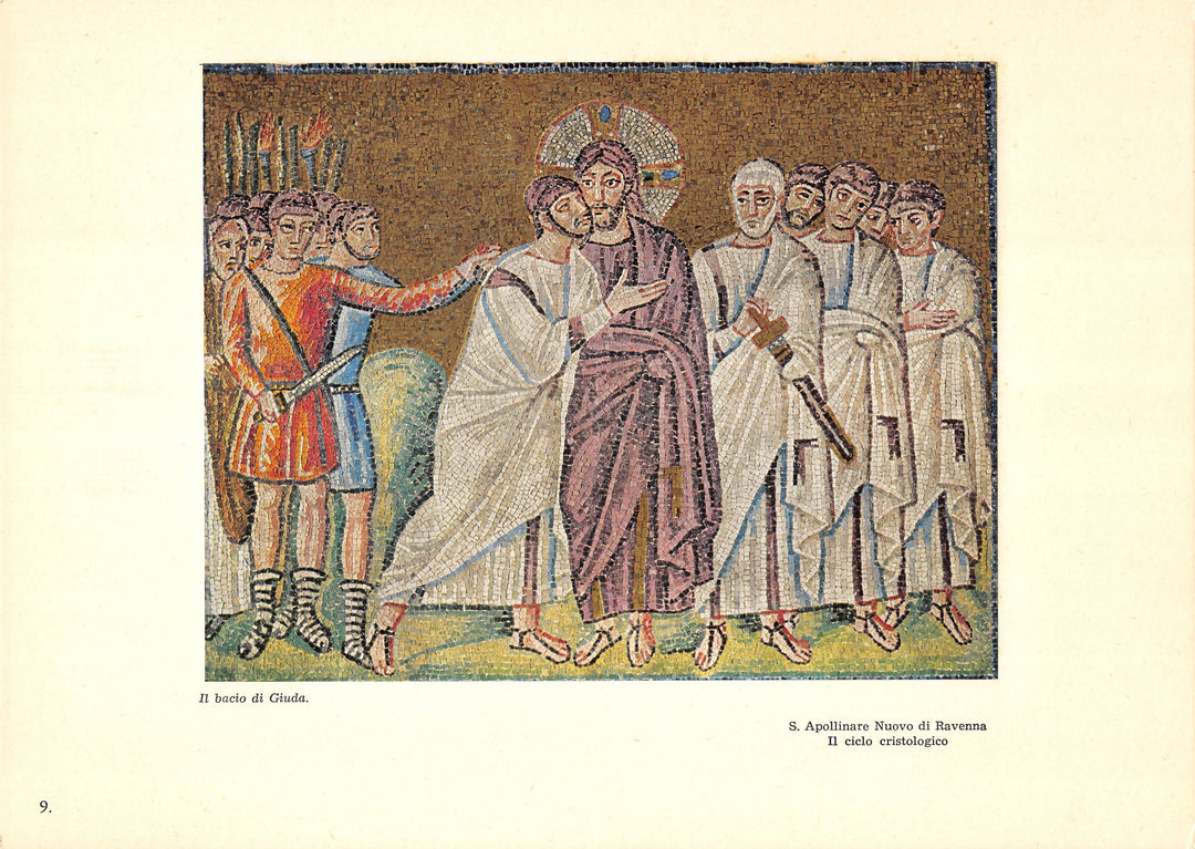 Jesus Betrayed by Judas Basilica of Sant' Apollinare Nuovo Mosaic Art Vintage Print