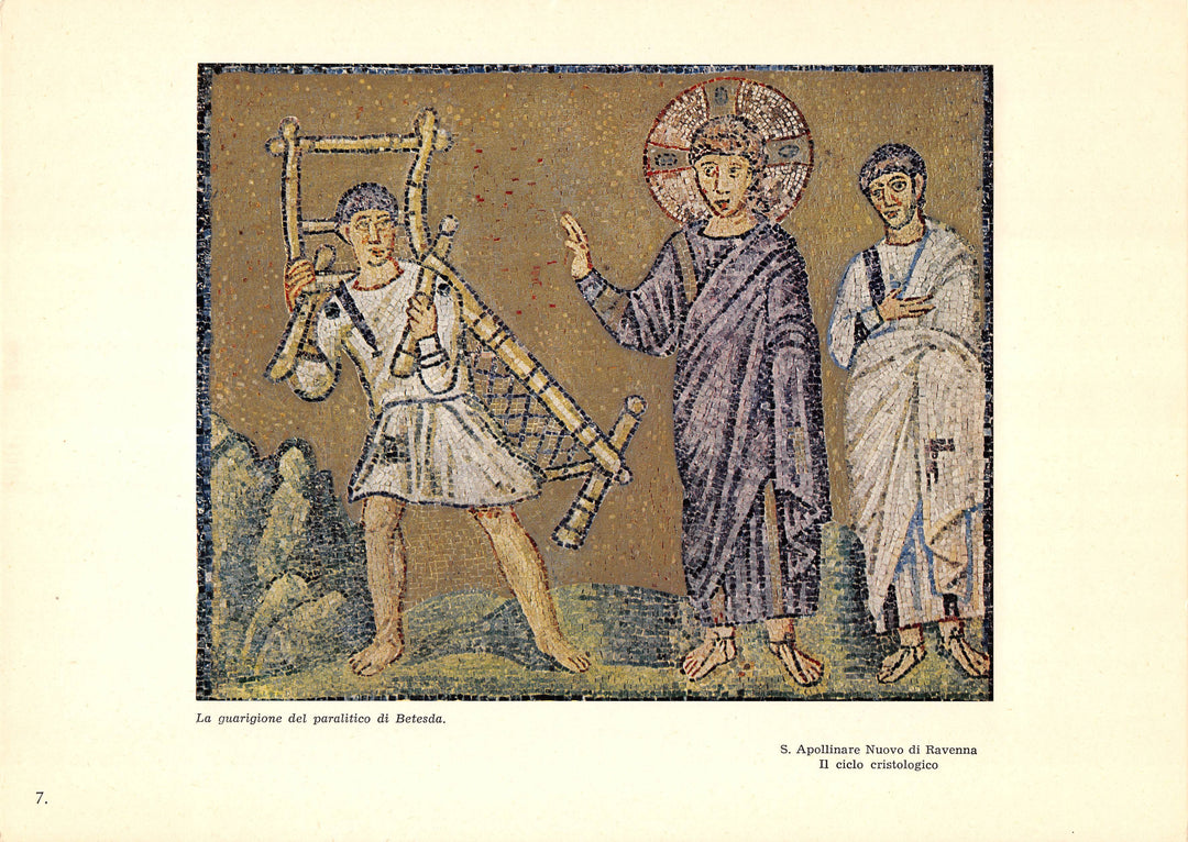 Jesus Healing the Lame Miracle Basilica of Sant' Apollinare Nuovo Mosaic Art Vintage Print