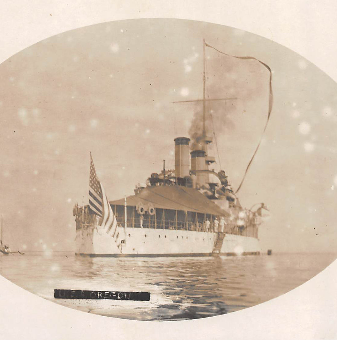 USS Oregon Spanish American War Navy Battleship in Philippines Antique Photo