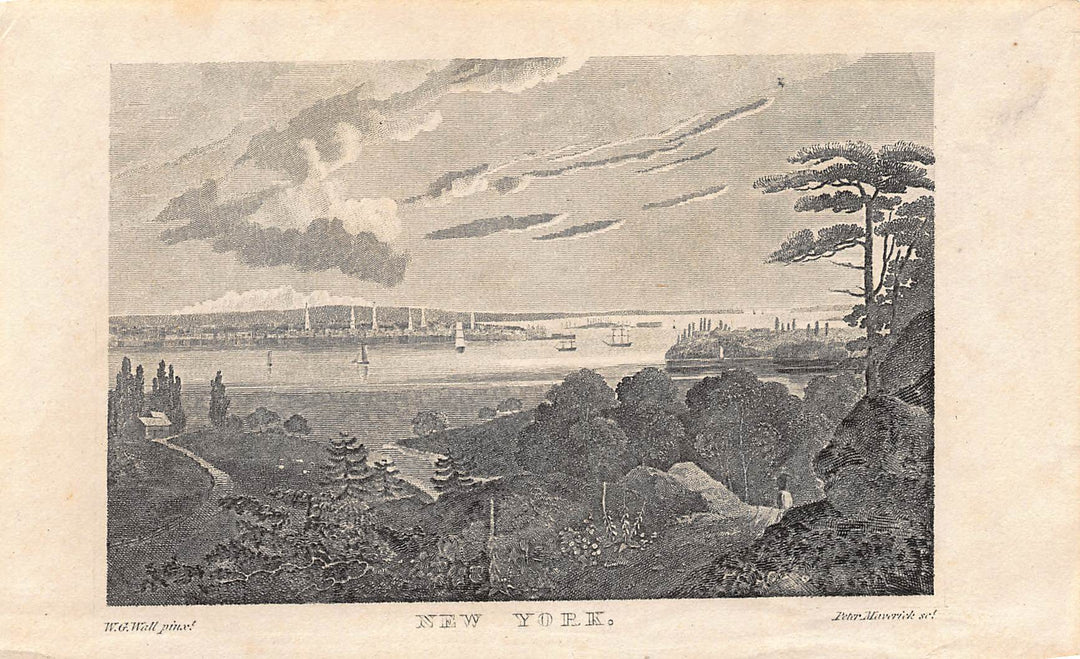 New York City Hudson River Scene Antique Engraving Print by Peter Maverick