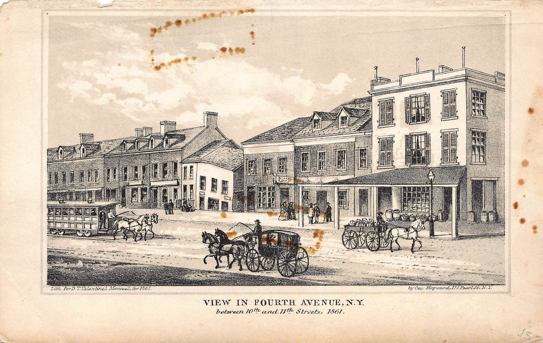 4th Avenue New York City Antique Civil War Engraving Print by G. Hayward 1861