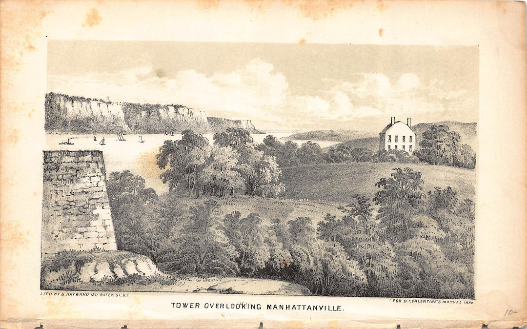 Manhattanville Tower Colonial New York City Antique Engraving Print 1858