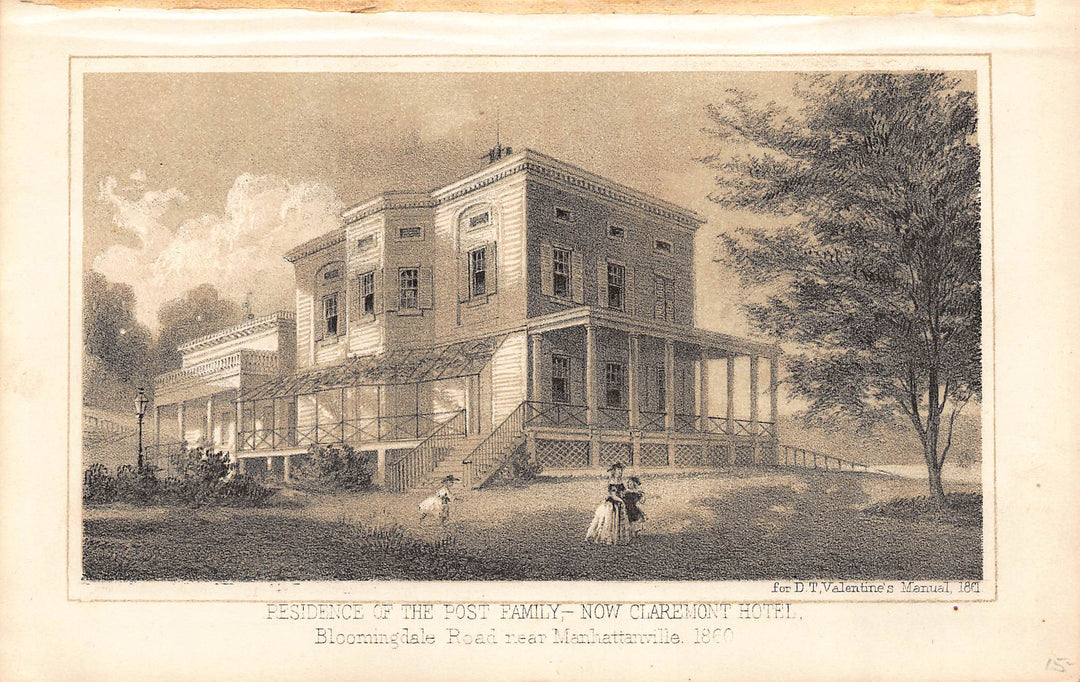 Claremont Hotel Manhatanville New York City Antique Engraving Print 1860