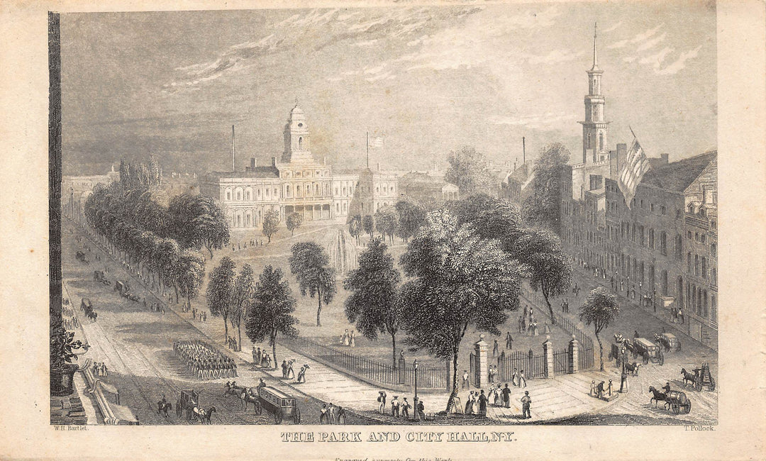 City Hall New York City Park Antique Engraving Print by Pollock & Bartlett