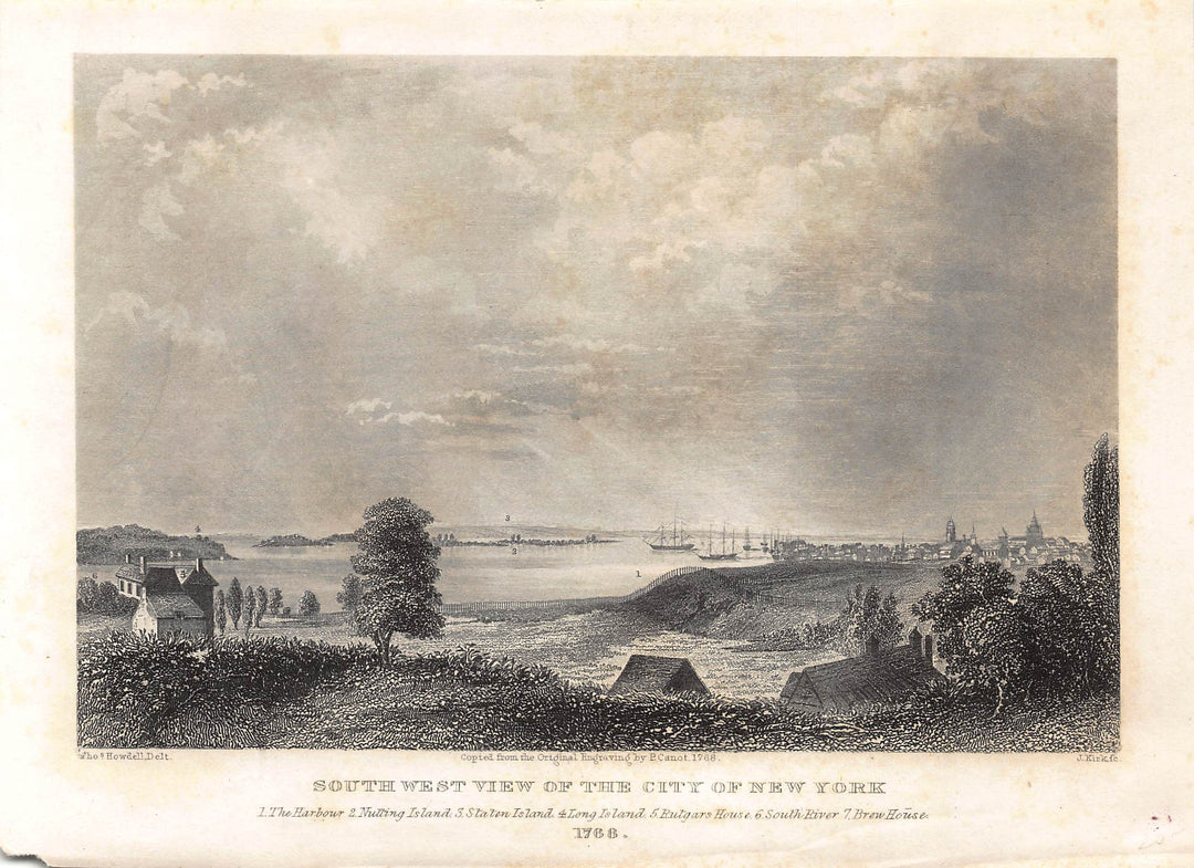 New York City Hudson River View 1766 Antique Engraving Print by J. Kirk