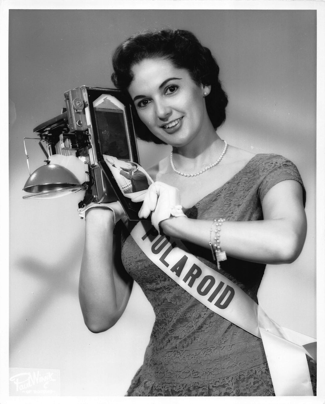 1950s Miss Polaroid Cameras Brunette Fashion Model Vintage Studio Photo