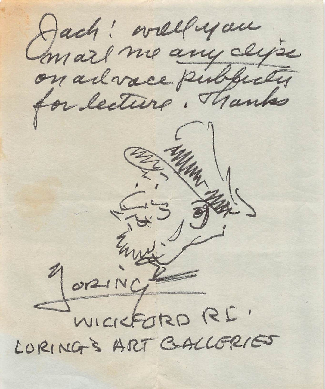 Paule Loring Political Cartoonist News Artist Original Signed Self Portrait Sketch