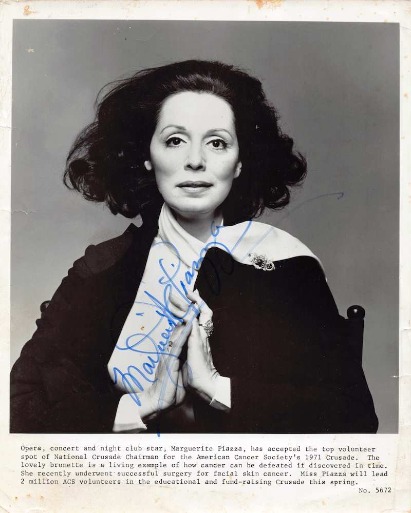Marguerette Piazza Opera Singer Actress Autograph Signed Cancer Society Photo