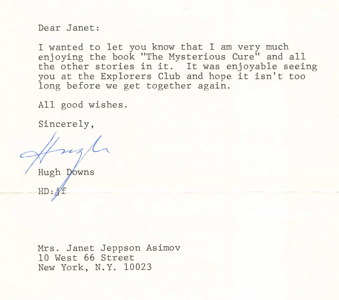 Hugh Downs Music Composer & TV News Host Autograph Signed Asimov Letter 1985