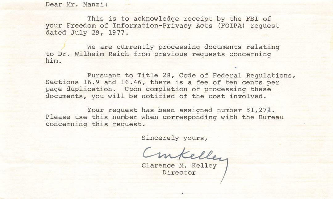 Clarence Kelley FBI Director & Special Agent Autograph Signed Freedom Act Letter 1977