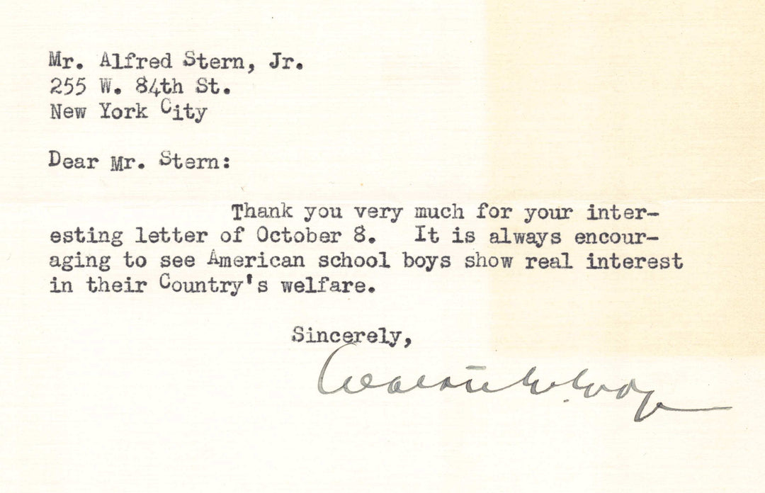 Walter Evans Edge New Jersey Governor Senator Autograph Signed Cold War Related Letter