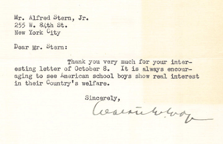 Walter Evans Edge New Jersey Governor Senator Autograph Signed Cold War Related Letter