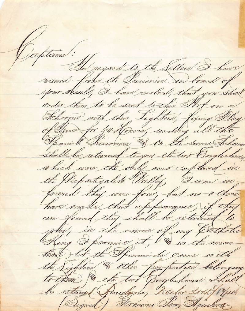 Geronimo Perez Aguilera Spanish Grand Admiral Antique Military Letter