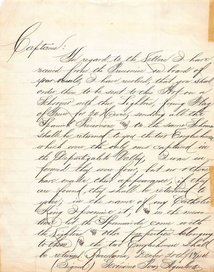 Geronimo Perez Aguilera Spanish Grand Admiral Antique Military Letter