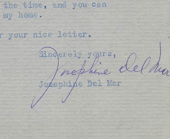 Josephine Del Mar Broadway Theatre Actress Autograph Signed Letter 1946